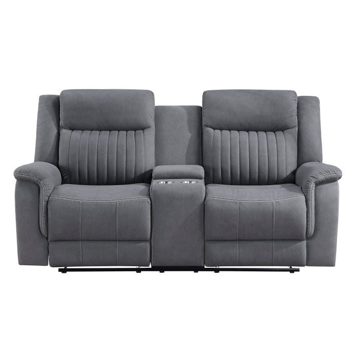 9646GY-2 Double Reclining Love Seat with Center Console - 9646GY-2