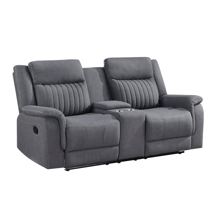 9646GY-2 Double Reclining Love Seat with Center Console - 9646GY-2