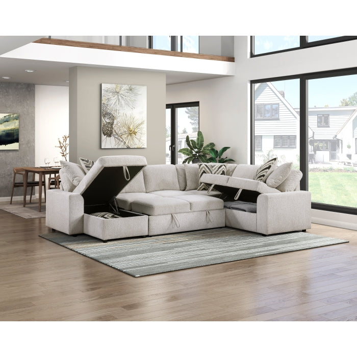 9702BE*3LC3R (3)3-Piece Sectional with Pull-out Bed and Hidden Storage - 9702BE*3LC3R