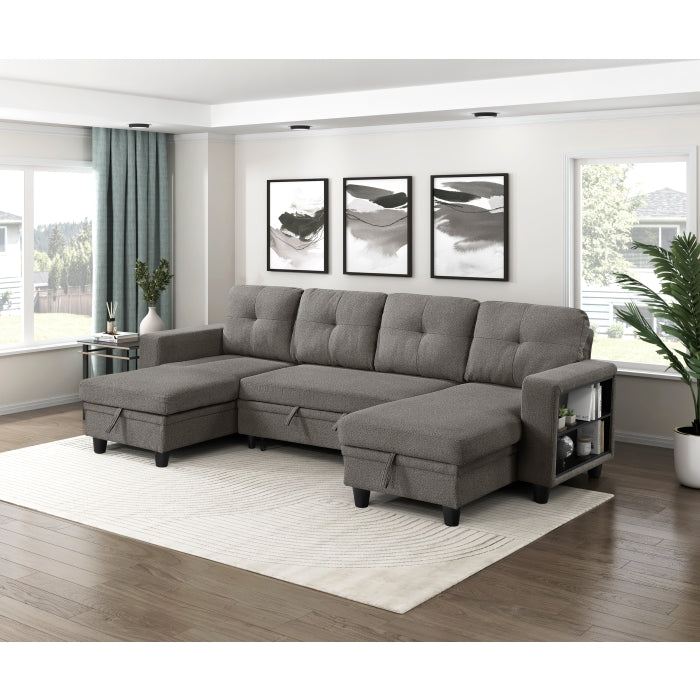 9705DB*42AVC (4)Sectional with Two Chaises, Pull-out Bed, Shelves and Charging Ports - 9705DB*42AVC