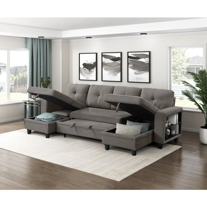 9705DB*42AVC (4)Sectional with Two Chaises, Pull-out Bed, Shelves and Charging Ports - 9705DB*42AVC