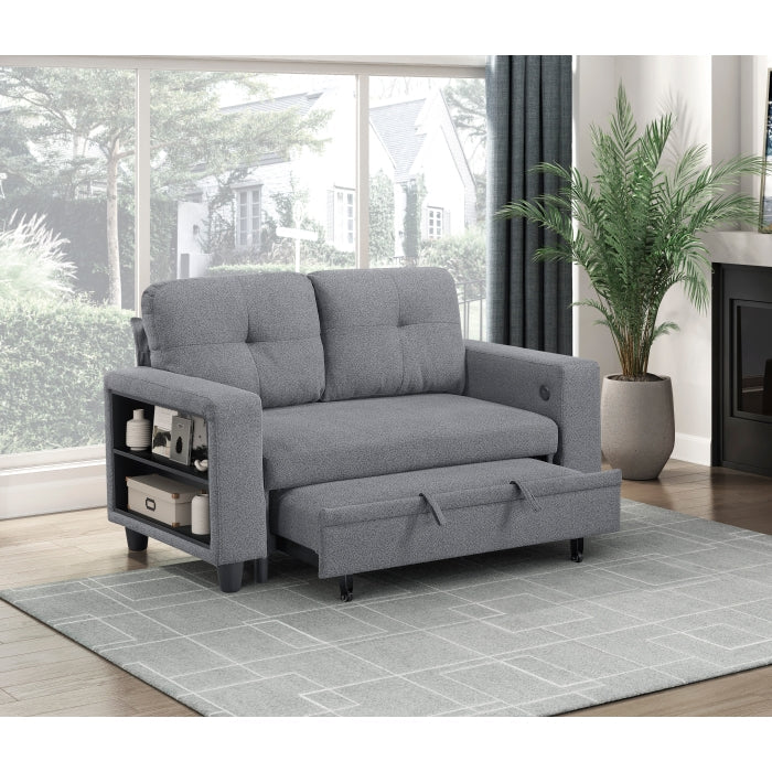 9705GY-2* (2)Love Seat with Pull-out Bed, Shelves and Charging Ports - 9705GY-2*