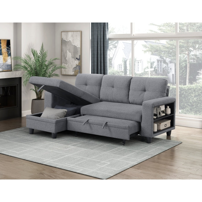 9705GY*32AVC (3)Sectional with Reversible Chaise, Pull-out Bed, Shelves and Charging Ports - 9705GY*32AVC