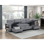 9705GY*42AVC (4)Sectional with Two Chaises, Pull-out Bed, Shelves and Charging Ports - 9705GY*42AVC