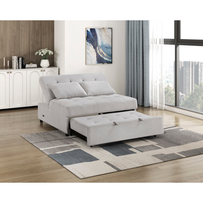 9707GRY-2CL Convertible Armless 2-Seater with Pull-out Bed and Charging Ports - 9707GRY-2CL