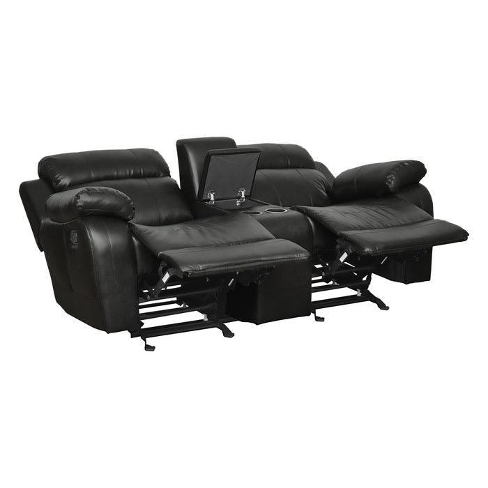 Marille Black Double Glider Reclining Love Seat WCntr Console 9724Blk-2 | Homelegance