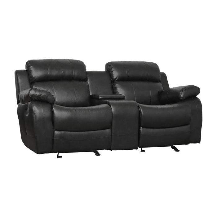 Marille Black Double Glider Reclining Love Seat WCntr Console 9724Blk-2 | Homelegance