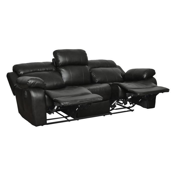 Marille Black Double Reclining Sofa WCntr Drop-Down Cup-Hldr 9724Blk-3 | Homelegance