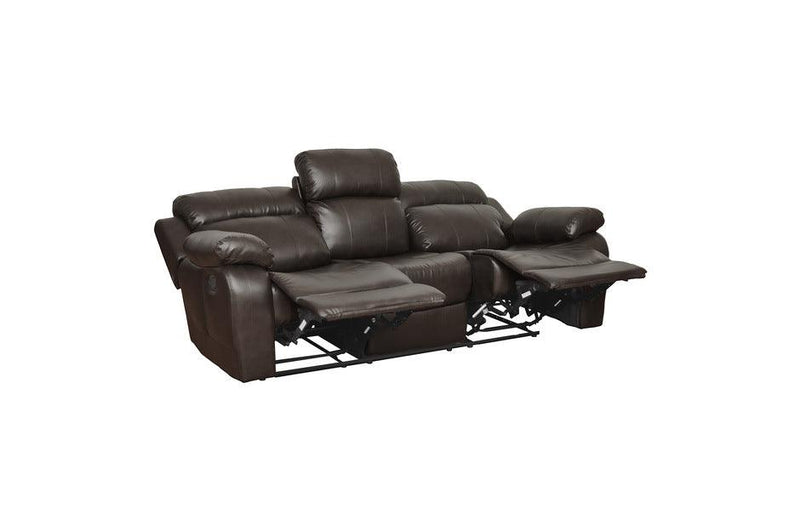 Marille Dark Brown Double Reclining Sofa WCntr Drop-Down Cup-Hldr 9724Brw-3 | Homelegance
