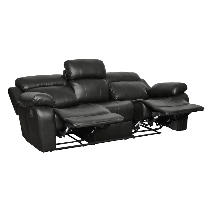 9724BLK-3 Double Reclining Sofa with Center Drop-Down Cup Holders - 9724BLK-3