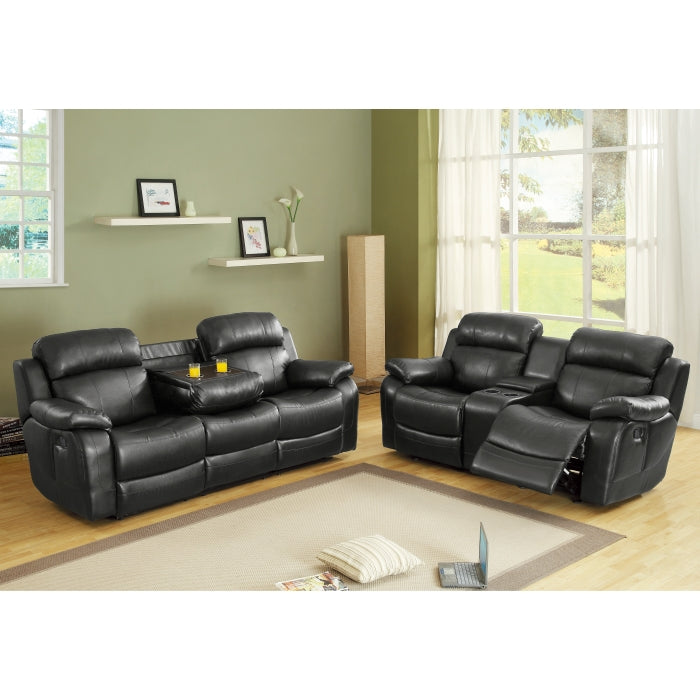 9724BLK-3 Double Reclining Sofa with Center Drop-Down Cup Holders - 9724BLK-3