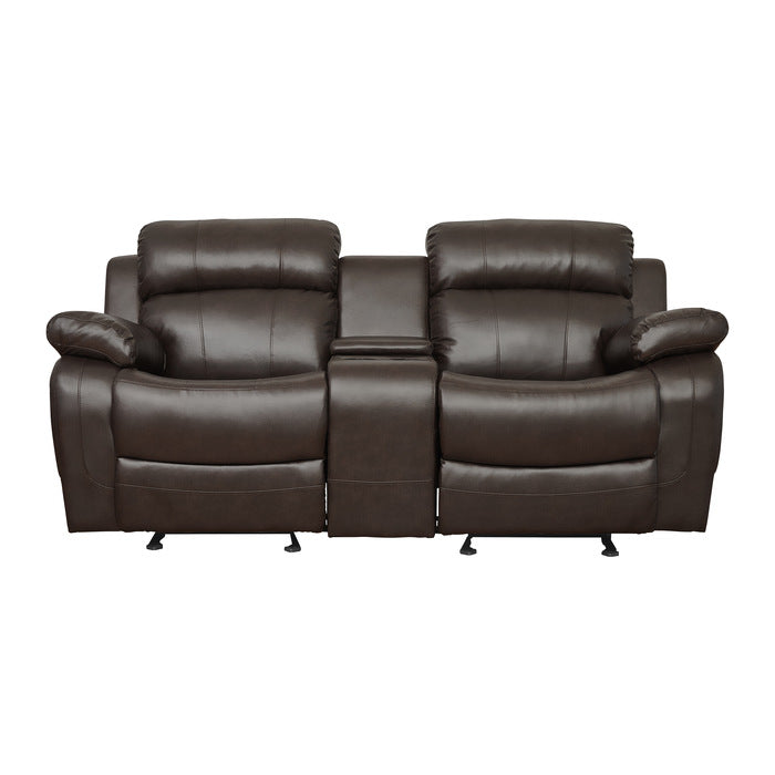 9724BRW-2 Double Glider Reclining Love Seat with Center Console - 9724BRW-2