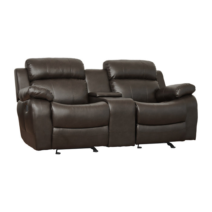 9724BRW-2 Double Glider Reclining Love Seat with Center Console - 9724BRW-2