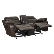 9724BRW-2 Double Glider Reclining Love Seat with Center Console - 9724BRW-2