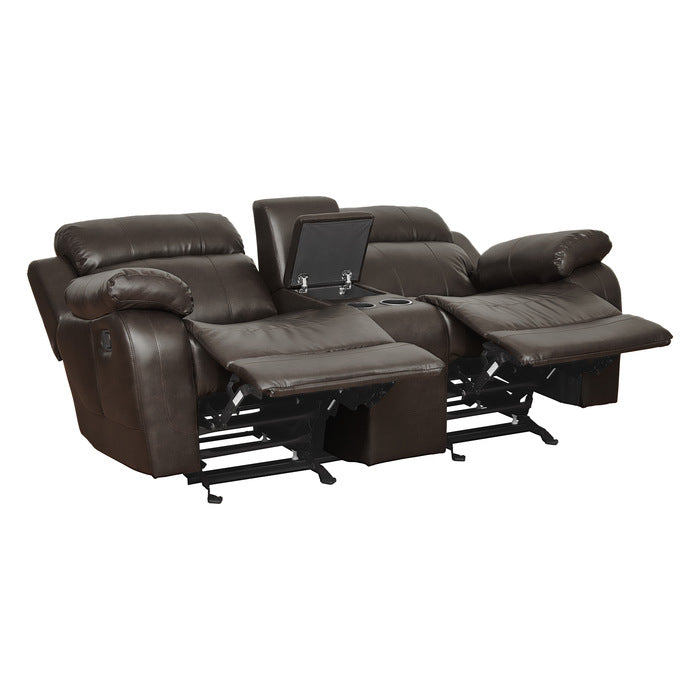 9724BRW-2 Double Glider Reclining Love Seat with Center Console - 9724BRW-2