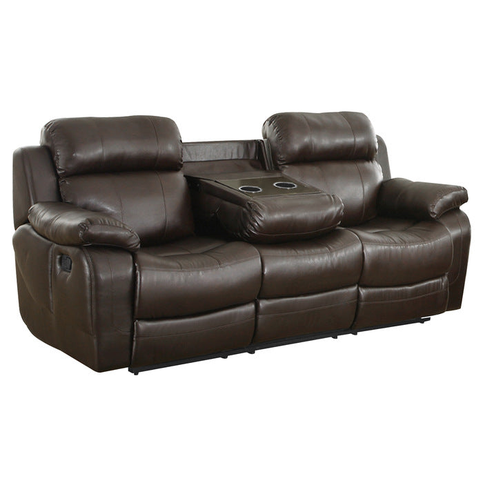 9724BRW-3 Double Reclining Sofa with Center Drop-Down Cup Holders - 9724BRW-3
