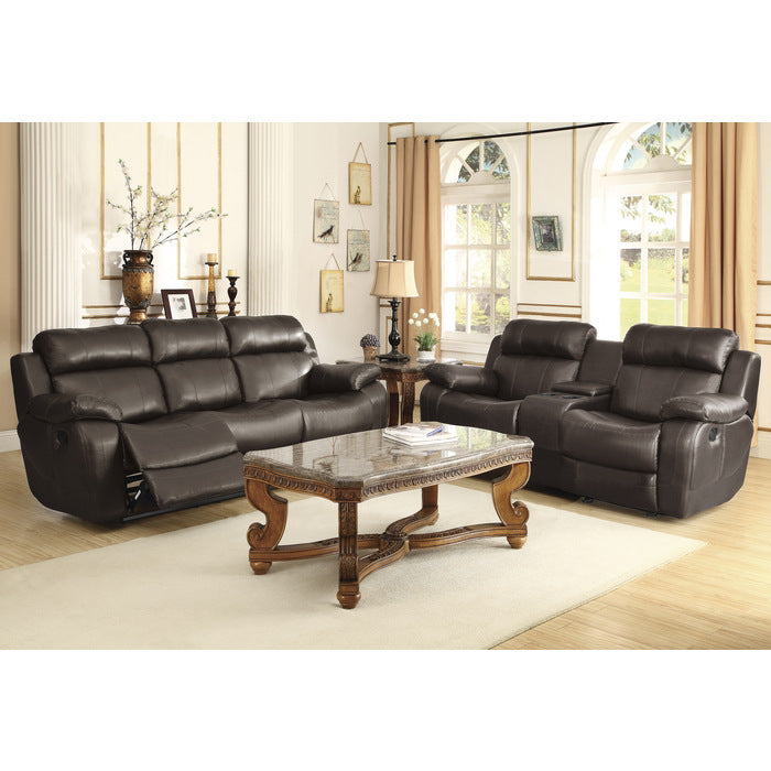 9724BRW-3 Double Reclining Sofa with Center Drop-Down Cup Holders - 9724BRW-3