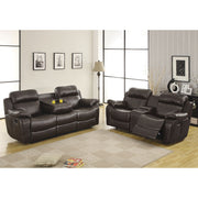 9724BRW-3 Double Reclining Sofa with Center Drop-Down Cup Holders - 9724BRW-3