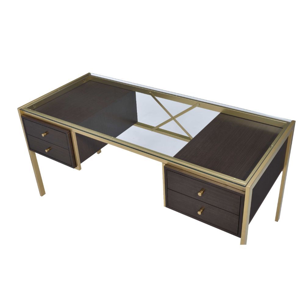 Yumia - Desk - Gold & Clear Glass