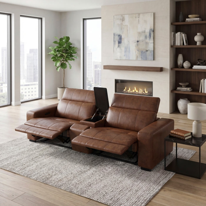 9790BRW-2CNPWH* (3)Power Double Reclining Love Seat with Center Console, Power Headrest and Charging Ports - 9790BRW-2CNPWH*