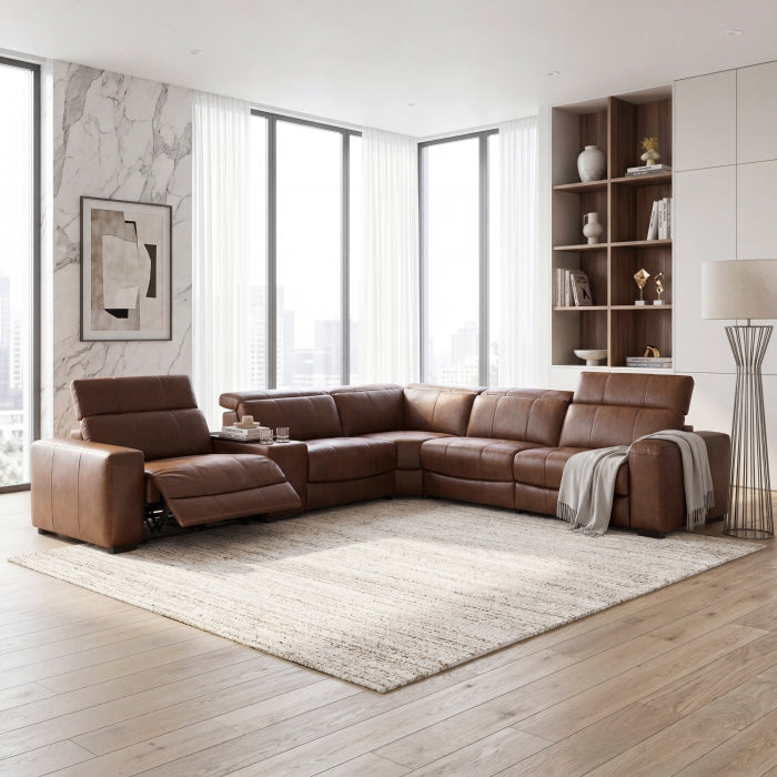 9790BRW*6LRRRPWH (6)6-Piece Modular Power Reclining Sectional with Power Headrests and Charging Ports - 9790BRW*6LRRRPWH