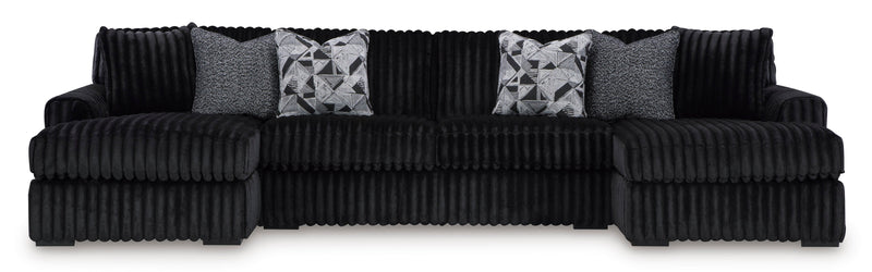 Midnight-Madness 3-Piece Sectional with Ottoman in Onyx from Ashley - DMV Furniture