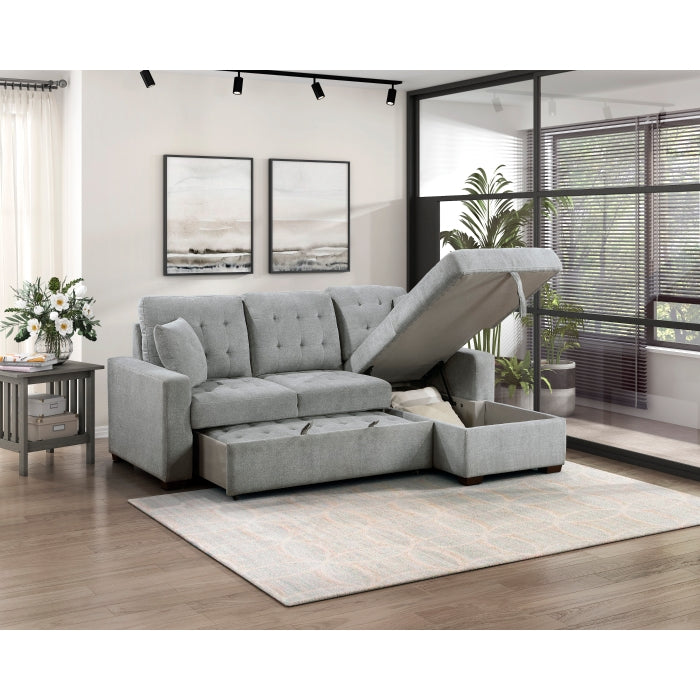 9816GY*SC (2)2-Piece Sectional with Right Chaise, Pull-out Bed and Hidden Storage - 9816GY*SC