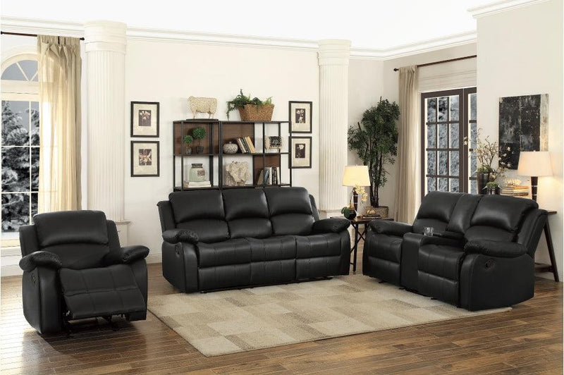 Clarkdale Black Double Reclining Sofa With Center Drop-Down Cup Holders 9928Blk-3 | Homelegance