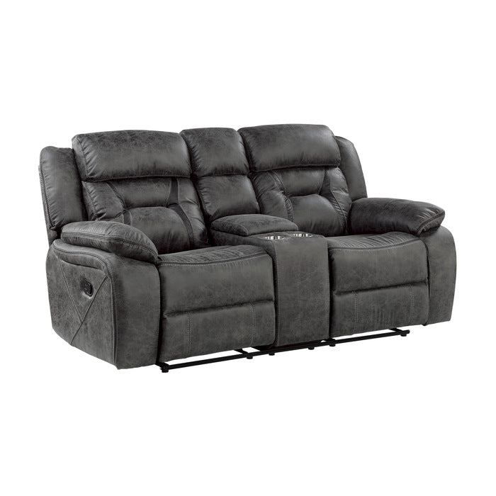 9989GY-2 Double Reclining Love Seat with Center Console - 9989GY-2