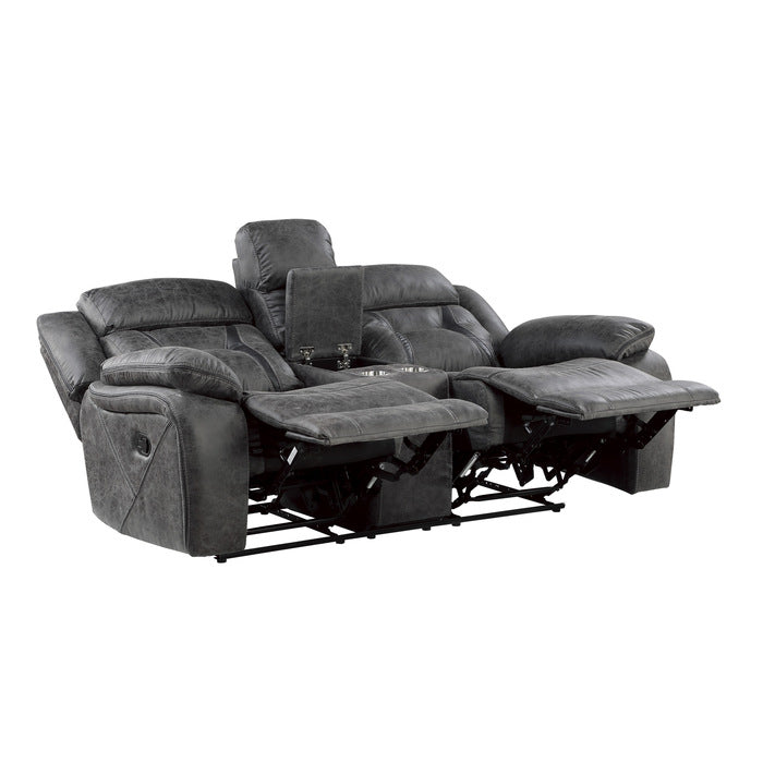 9989GY-2 Double Reclining Love Seat with Center Console - 9989GY-2