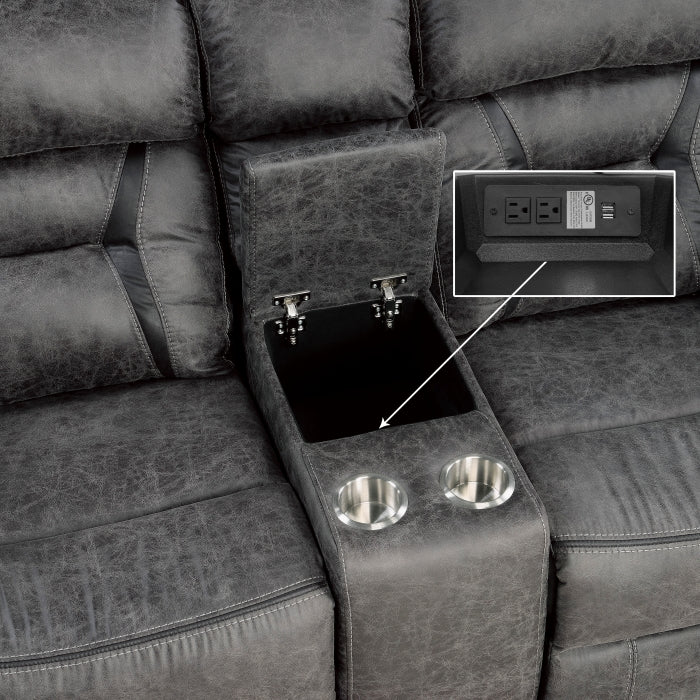 9989GY-2 Double Reclining Love Seat with Center Console - 9989GY-2