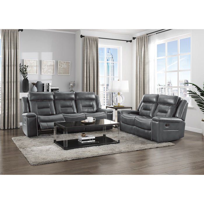 Darwan 2 Piece Double Lay Flat Reclining Sofa Set In Dark Grey 9999Dg-3-2 | Homelegance
