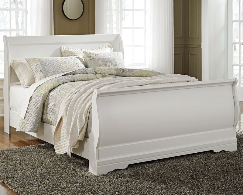 Anarasia White Queen Sleigh Bed and Nightstand from Ashley - DMV Furniture