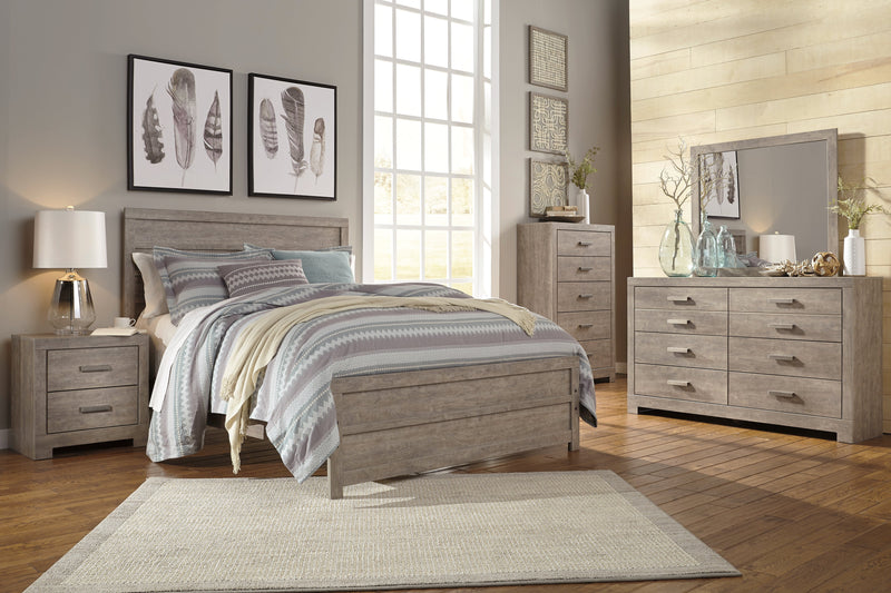 Culverbach Gray Queen Panel Bed with Mirrored Dresser, Chest and 2 Nightstands from Ashley - DMV Furniture