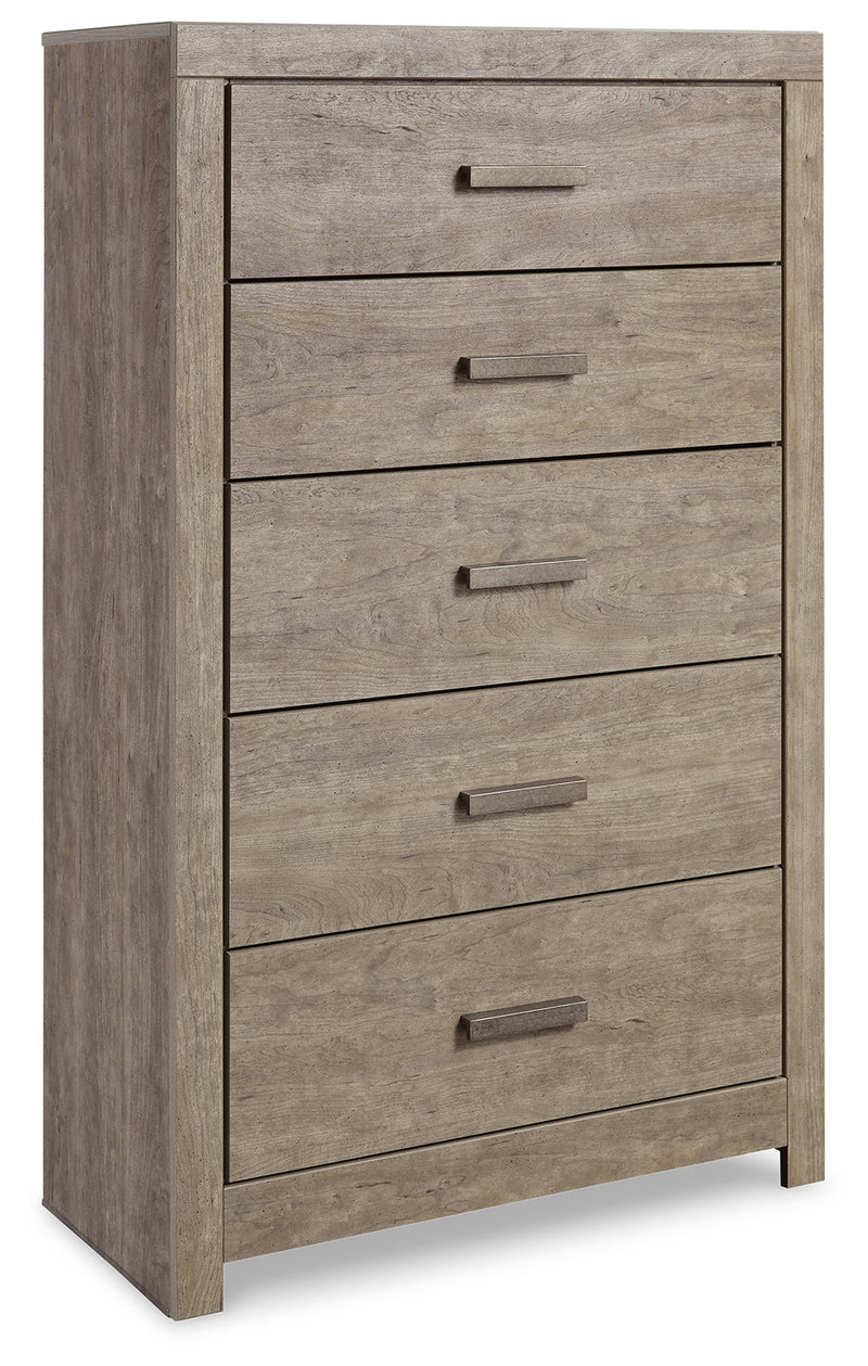 Culverbach Gray Queen Panel Bed with Mirrored Dresser, Chest and 2 Nightstands from Ashley - DMV Furniture