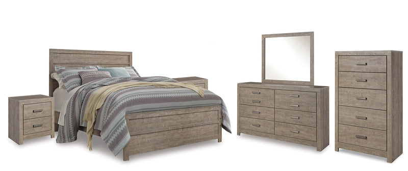 Culverbach Gray Queen Panel Bed with Mirrored Dresser, Chest and 2 Nightstands from Ashley - DMV Furniture