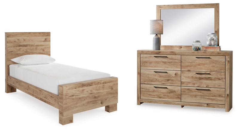 Hyanna Tan Brown Twin Panel Bed with Mirrored Dresser from Ashley - DMV Furniture