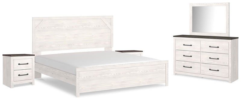 Gerridan White/Gray King Panel Bed with Mirrored Dresser and 2 Nightstands from Ashley - DMV Furniture