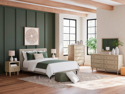 Cielden Soft Gray/Tan Upholstered Platform Bedroom Set from Ashley - DMV Furniture