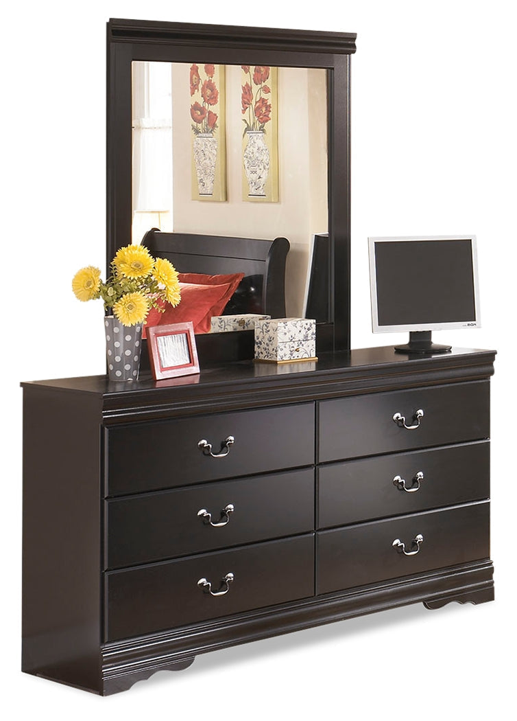 Huey Vineyard Black Twin Sleigh Headboard Bed with Mirrored Dresser from Ashley - DMV Furniture