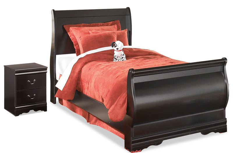 Huey Vineyard Black Twin Sleigh Bed and Nightstand from Ashley - DMV Furniture