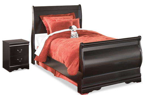 Huey Vineyard Black Twin Sleigh Bed and Nightstand from Ashley - DMV Furniture