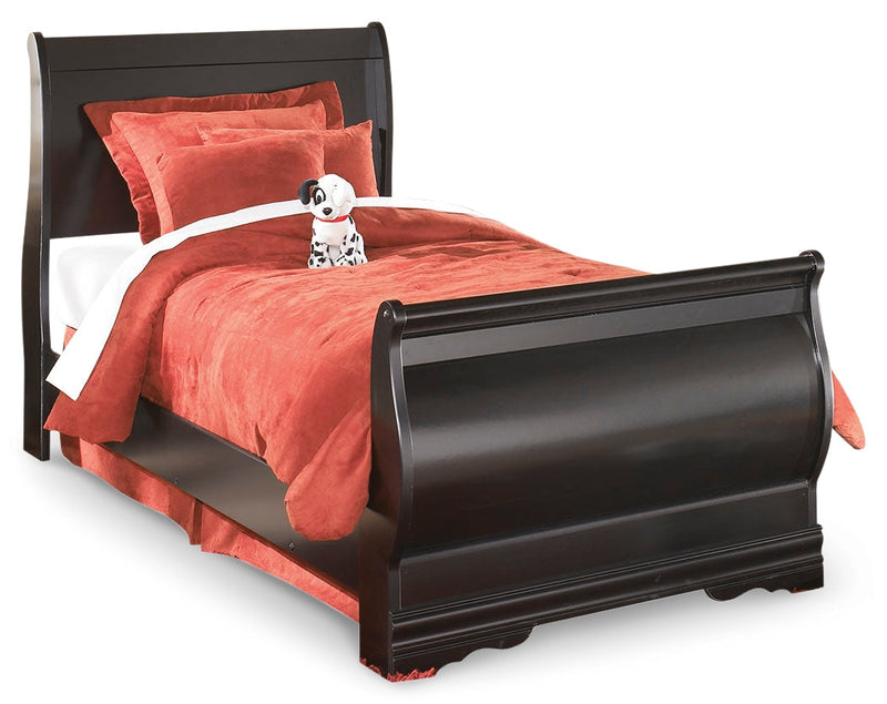 Huey Vineyard Black Twin Sleigh Bed and Nightstand from Ashley - DMV Furniture