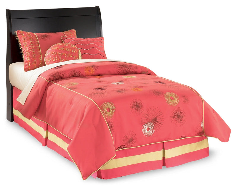 Huey Vineyard Black Twin Sleigh Headboard Bed with Mirrored Dresser from Ashley - DMV Furniture