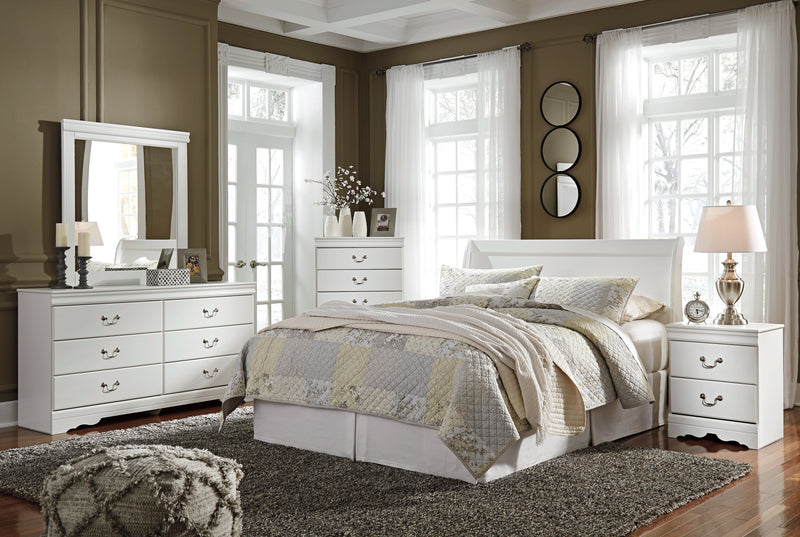 Anarasia Queen Sleigh Headboard, Dresser and Mirror in White from Ashley - DMV Furniture