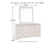 Anarasia Queen Sleigh Headboard, Dresser and Mirror in White from Ashley - DMV Furniture