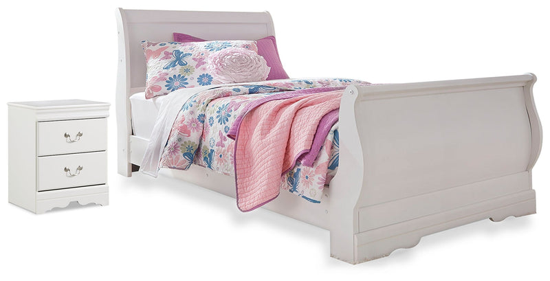 Anarasia White Twin Sleigh Bed with Nightstand from Ashley - DMV Furniture