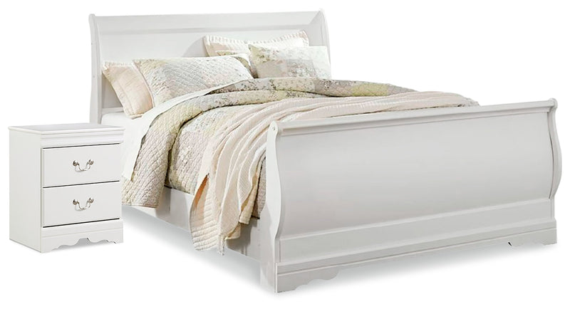 Anarasia White Queen Sleigh Bed and Nightstand from Ashley - DMV Furniture