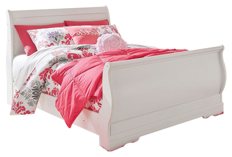 Anarasia Full Sleigh Bed with Mirrored Dresser in White from Ashley - DMV Furniture