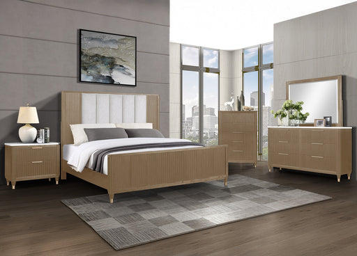 Kara Cerused Natural Upholstered Panel Bedroom Set from Crown Mark - DMV Furniture